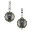 14k Gold Black Pearl and Diamond Earrings (8-9mm)