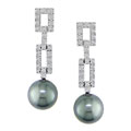 14k Gold 3/8ct Diamond Cultured Tahitian Pearl Earrings