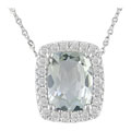 14k White Gold Green Amethyst Diamond Pendant