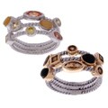 Sterling Silver Created Onyx Jade Stack Ring