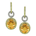 14k Gold 1/10ctw Diamond Citrine and Yellow Sapphire Earrings