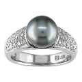 14k Gold 1/3ct Diamond and Cultured Tahitian Pearl Ring