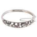 Sterling Silver Marcasite Floral Bangle Bracelet