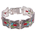 Sterling Silver Marcasite Turquoise and Coral 7/8-inch Bracelet