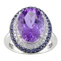 14k White Gold 1/5ctw Diamond Amethyst Ring