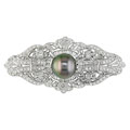 18k Gold 1-1/3ct TDW Diamond Cultured Tahitian Pearl Pin
