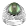 18k Gold 1 1/2ct TDW Diamond Tahitian Pearl Ring