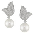 18k Gold 2-1/5ct Diamond Cultured South Sea Pearl Earrings (F-G, VS)