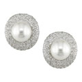 18k Gold 3-3/8ct TDW Diamond Cultured South Sea Pearl Earrings