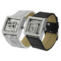 Geneva Platinum Square Rhinestones Fashion Watch