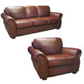Luxurious Brown Leather Sofa and Chair
