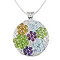 Sterling Silver Multi-Gemstone Floral Pendant