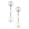 14k White Gold Diamond Cultured Freshwater Pearl Earrings
