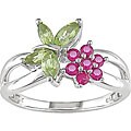 14-kt White Gold Multi-Gemstone Floral Ring