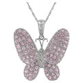 14k White Gold Diamond Pink Sapphire Butterfly Pendant