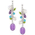 Sterling Silver Cultured Freshwater Pearl and Multi-gemstone Earrings