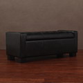Black Tufted Leather Storage Bench