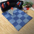 Checkerboard Flokati Blue/ Light Blue Wool Rug (5' x 8')