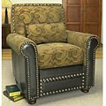 Paisley Pine Leather Chair with Lumbar Pillow