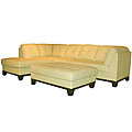 Tufted Leather Sectional Sofa and Large Ottoman