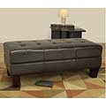 Dark Brown Leather Tufted Bench