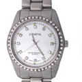 Geneva Platinum Rhinestone Rimmed Fashion Watch
