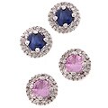 14k White Gold Blue or Pink Sapphire Diamond Stud Earrings