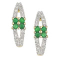 14k Gold 1/6ct TDW Diamond and Emerald Earrings