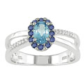 14k White Gold Diamond Topaz Sapphire Ring