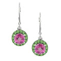 14k White Gold Pink Topaz Tsavorite Earrings