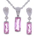 Emerald-cut Pink CZ Pendant and Earrings Set