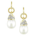 14k Gold 1/6ct TDW Diamond Cultured FW Pearl Earrings (I-J, I2-I3)