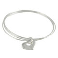 Sterling Silver Three-band Heart Charm Bracelet