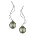 14k Gold Diamond Cultured Tahitian Pearl Earrings (9-10mm)