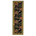 Hand-hooked Midnight Garden Black Wool Rug (2'8 x 8')