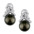 14k Gold 1/4ct TDW Diamond Cultured Black Pearl Earrings (10-11 mm)