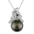 14k White Gold Cultured Black Pearl Diamond Pendant