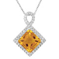 14k White Gold 3/8ctw Diamond Citrine Pendant