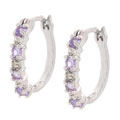 Sterling Silver Amethyst Diamond-accent Hoop Earrings