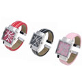Geneva Platinum Colored White Stitch Bangle Watch