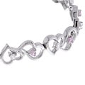 Sterling Silver Pink/Clear CZ Heart Link Bracelet