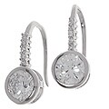 Sterling Silver Round Bezel CZ Drop Hoop Earrings
