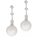 14k White Gold Akoya Cultured Pearl Diamond 3 Stone Earring