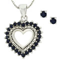 Sterling Silver Sapphire Heart Pendant and Earring Set