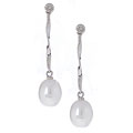 14k White Gold Cultured FW Pearl and Diamond Twist Bar Earring