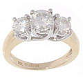 14k Yellow Gold 3-stone Created Moissanite Ring