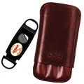 Cuban Crafters Sienna Burgundy Cigar Case and Cigar Cutter