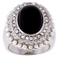 Sterling Silver Onyx Pearl Elizabethan Ring