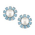 14k Blue Topaz Cultured Freshwater Pearl Earrings