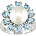 14k Blue Topaz Cultured Freshwater Pearl Ring
